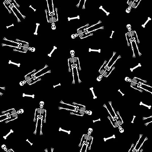 White Skeletons Bones Black Background Seamless Repeat Pattern Helloween October ロイヤリティフリーストックベクター