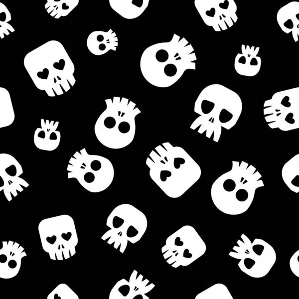 Seamless Halloween Pattern Human Skeletons Different Skulls Deaths Headson Black ストックイラスト