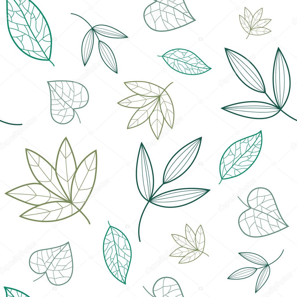 Green, white leaves floral seamless pattern. Great for modern wallpaper, backgrounds, invitations, packaging design projects. Surface pattern design. Vector.