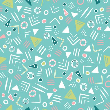 Üçgenler, oklar ve pastel renklerde daireler olan kabile soyut ve pürüzsüz tekrar desenleri. Modern halk tekstili, duvar kağıdı ve iç tasarım projeleri için mükemmel. Vektör illüstrasyonu.