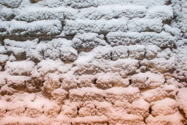 arka plan, doku - kaba taş duvar kısmen karla kaplı