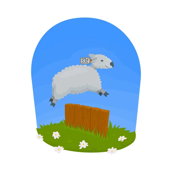 Skoki przez płot. Liczenie owiec, aby zasnąć. Ilustracja wektorowa Grafika Wektorowa