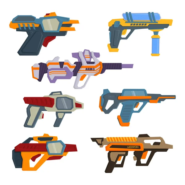 Futuristic weapons. Space blasters. Ski - Fi shotguns for shooting in space. Vector illustration . — Stock Vector