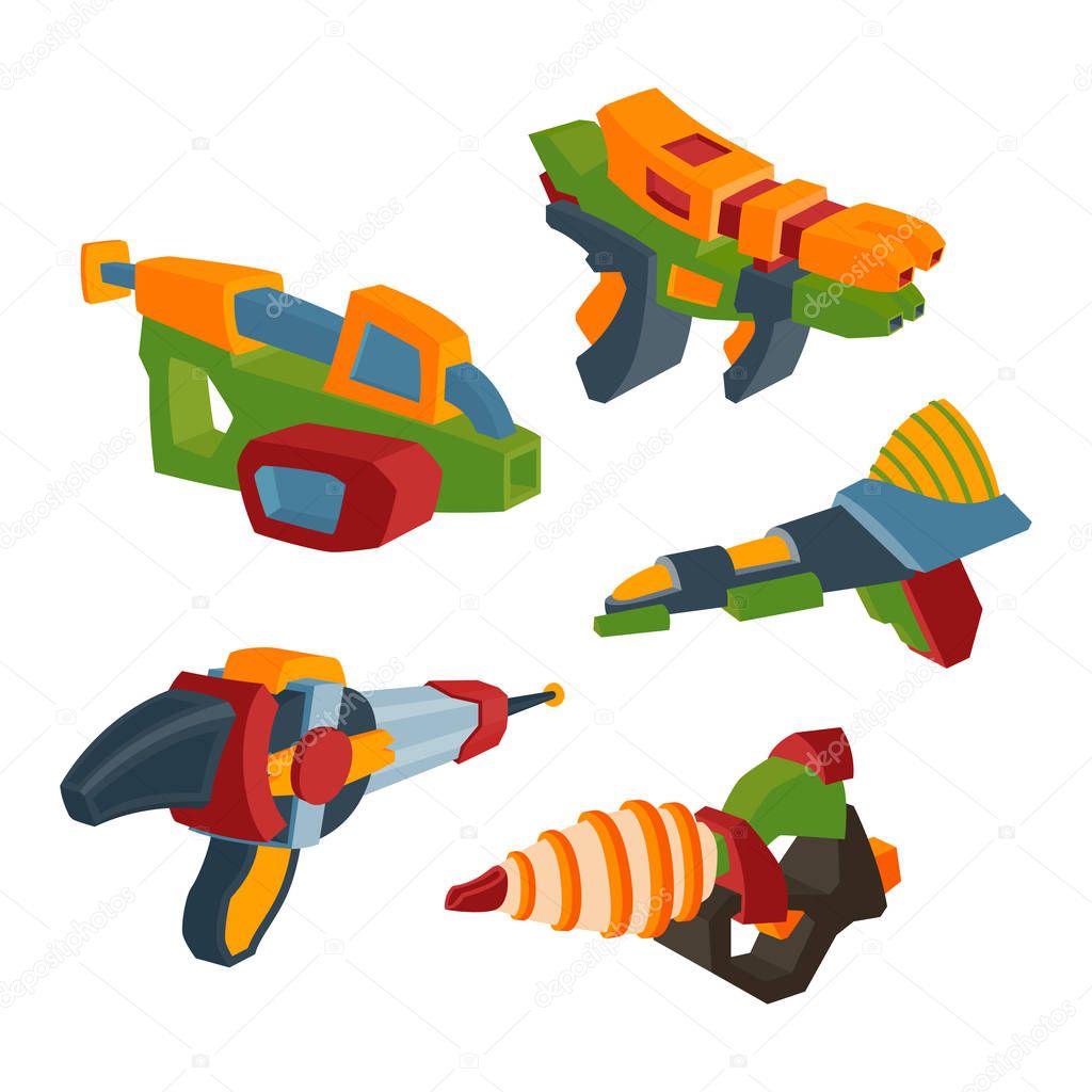 Space Blaster. Futuristic laser weapons. A fanstic gun. Vector illustration in a cartoon style.