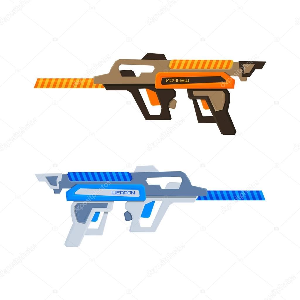 Futuristic weapons. Space blasters. Ski - Fi shotguns for shooting in space. Vector illustration .