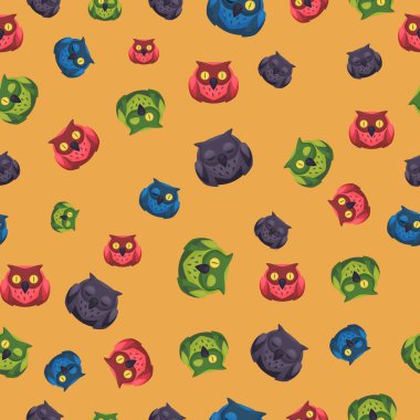 Çizgi film arka plan ile baykuşlar. Dikişsiz desen kumaş ve dekor. Vektör çizim