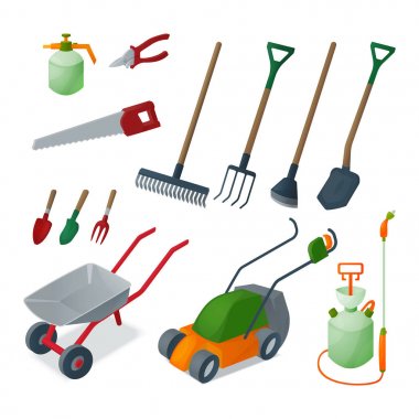 Büyüyen dikim, büyüyen, bitkilerde Bahçe işleme için Bahçe araçlar kümesi. Beyaz arka plan üzerinde izole vektör simge kümesi