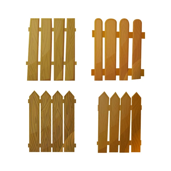 Naturliga trästaket, från enskilda plankor, isolerade staket mot vit bakgrund i kartong stil. vektorillustration. — Stock vektor