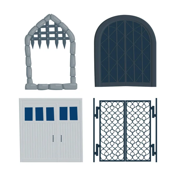 Porte ancienne, château, garage, fer, fer forgé illustration vectorielle plate en style dessin animé isolé sur fond blanc . — Image vectorielle