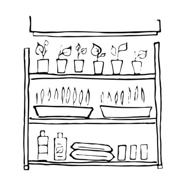 Filizler, bitkiler ve çiçekler için ışıklandırılmış resimli raflar. Beyaz arkaplandaki izole nesne.