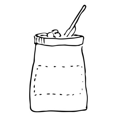 Toprak, tohum ekmek ve tohum toplamak için bir torba toprak. Beyaz arka planda izole bir nesne. Basit vektör illüstrasyonu.