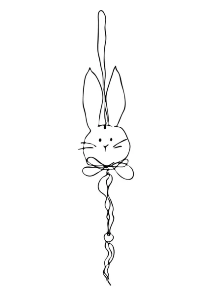 Isolated Decorative Bunny Pendant Element Several Ropes Easter Decoration White — Stock Vector