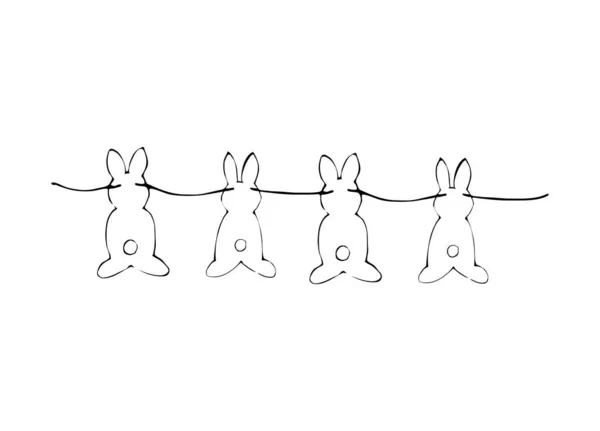 Isolated Bunnies Garland Element Ropes Easter Decoration White Background Vector — Stock Vector
