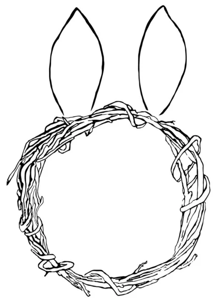 白い背景にイースターの装飾のためのウサギの耳と隔離された柳の花輪の要素 ベクターイラスト — ストックベクタ