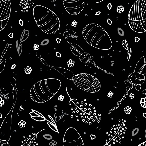 Seamless Pattern Vector Illustration Easter Eggs Black Backgrounds Endless Repeating — Stock Vector