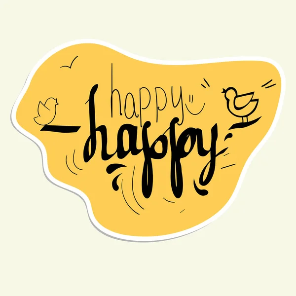 Sticker Letras Con Palabra Feliz Sobre Fondo Amarillo Oscuro Forma — Vector de stock