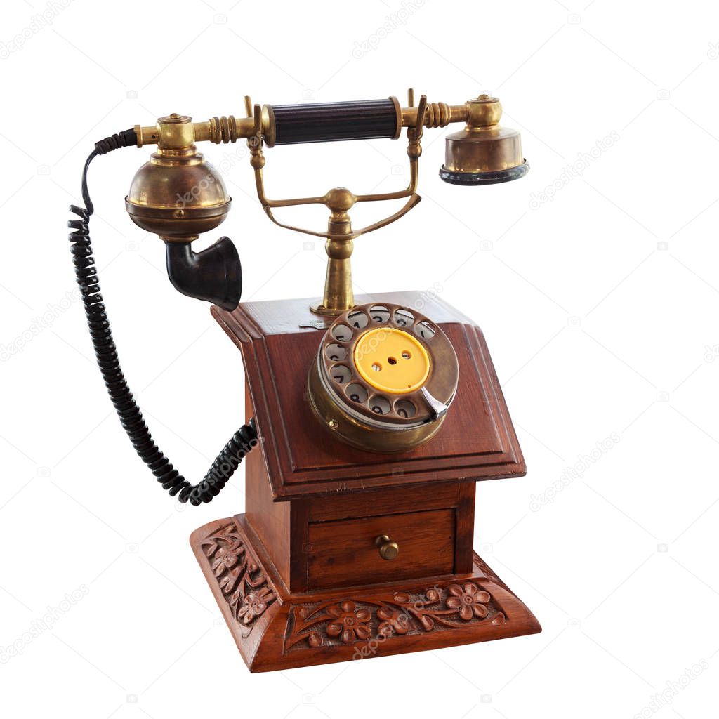 Vintage old telephone isolated on White Background and clipping 