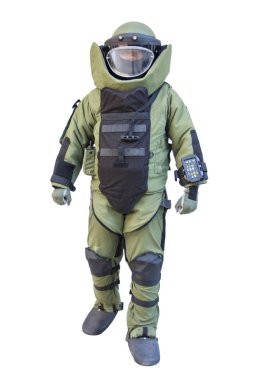 Bomba imha ekibi beyaz izole Bomba kıyafeti