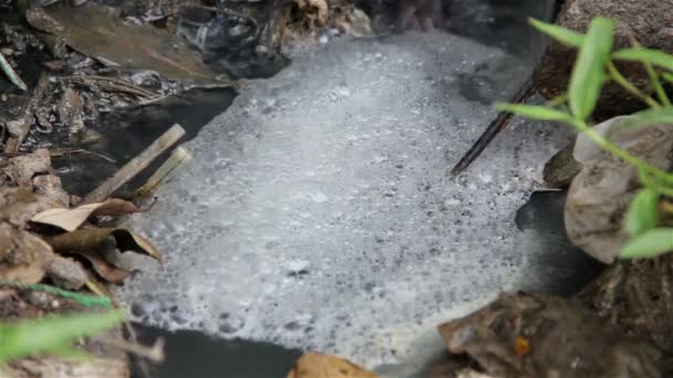 Bubliny ze špinavé vody z drenážního potrubí. — Stock video