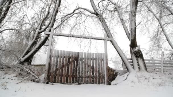Χειμερινό τοπίο στις πολύ βόρειες περιοχές. Χιονισμένη περιοχή Σιβηρία, Ξύλινες Περιφράξεις. Βόρειο χωριό το χειμώνα. — Αρχείο Βίντεο
