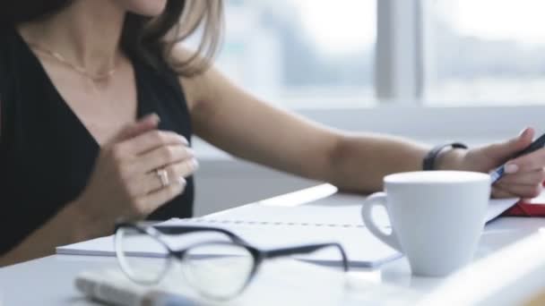 Portrait Une Belle Jeune Femme Affaires Travail Une Jeune Étudiante — Video