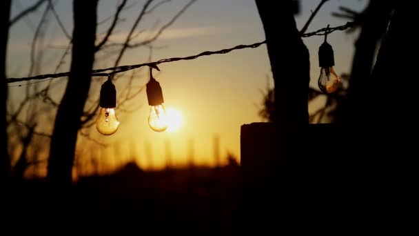 Lamp Ondergaande Zon Ondergaande Zon Schijnt Door Een Lamp — Stockvideo