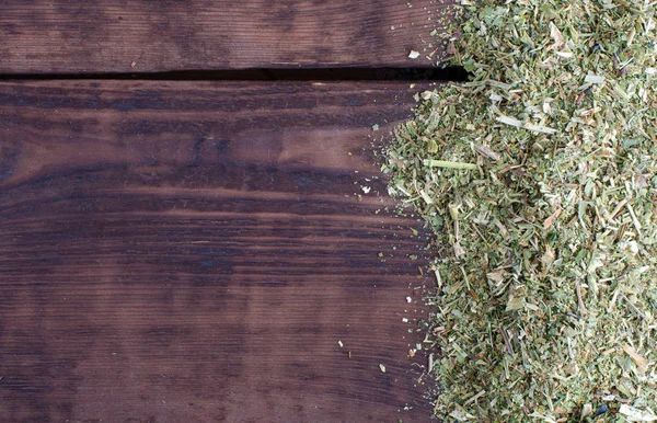 Medicinal Herbs Top View Copyspace Soporific Herbs Wooden Background — Stock Photo, Image