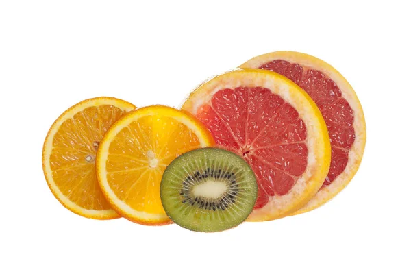 Εσπεριδοειδών πορτοκάλι λεμόνι γκρέιπφρουτ και ακτινίδιο απομονωθεί σε λευκό — Φωτογραφία Αρχείου