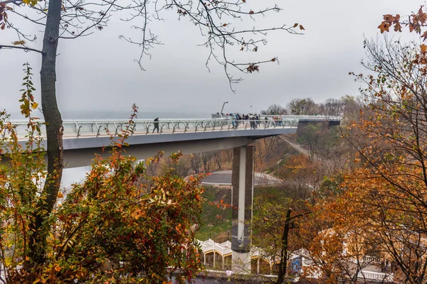 Olymirsky üzerinde yaya-bisiklet köprüsü 27 10 2019 'da. Kiev. Ukrayna. — Stok fotoğraf