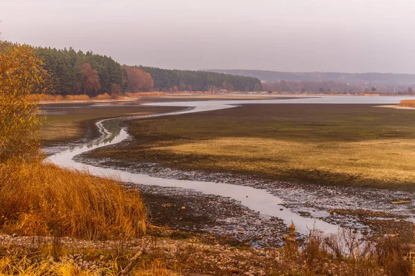 Zachód słońca nad jeziorem. Łowienie ryb. Rybak. Region Kijowa. Ukraina. — Zdjęcie stockowe