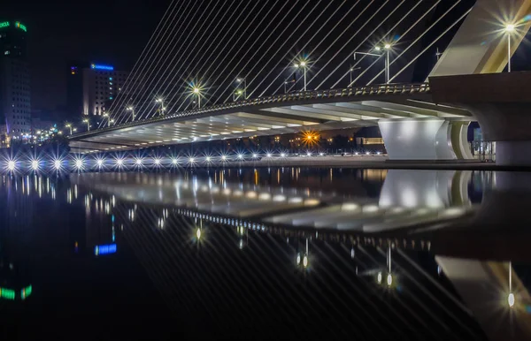 Éjszakai séta. Művészetek és Tudományok városa. Valencia Spanyolország. 2019. február 21. — Stock Fotó