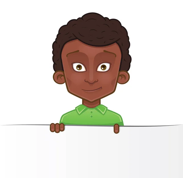 Cartoon Isolated Black Boy Holding White Banner — Stock Vector