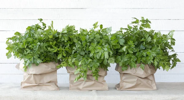 Fresh Parsley Garden Bunches Parsley Paper Bags Farmers Market — Stock Photo, Image