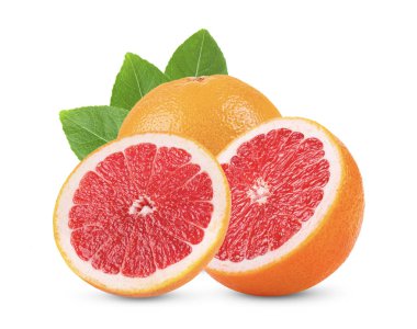 Beyaz zemin üzerinde dilimlenmiş pembe turuncu ya da greyfurt 
