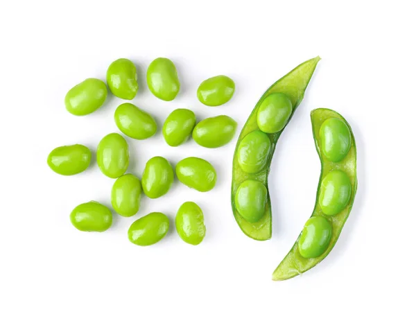 Green Soy Beans White Background Top View — Stock Photo, Image