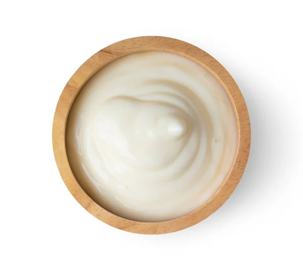 Miska Jogurtu Izolowana Białym Tle Góry — Zdjęcie stockowe