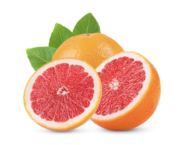 Rosa Orange Oder Grapefruit Mit Scheibe Isoliert Auf Weißem Hintergrund — Stockfoto