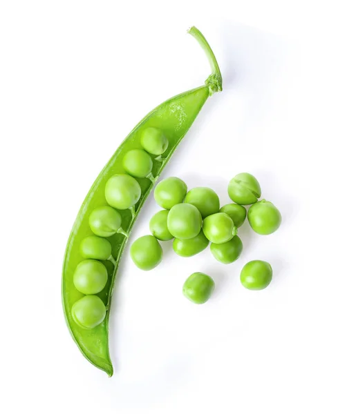 Zelený Hrášek Izolovaný Bílém Pozadí Pohled Shora — Stock fotografie