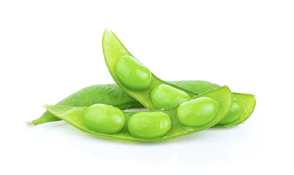 Edamame Bab Izolált Fehér Háttérrel Teljes Mélységélesség — Stock Fotó