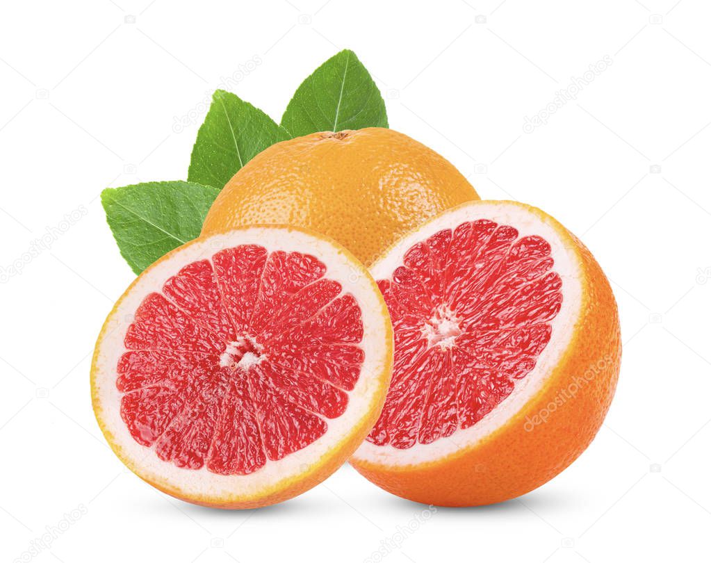 pink orange or grapefruit with slice isolated on white background 