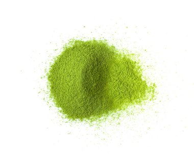  Matcha yeşil çay tozu beyaz arka plan üzerinde