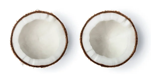 ココナッツの半分白の背景に隔離された トップ表示 — ストック写真