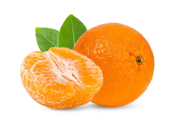 Mandarin Mandarin Citrusfélék Fehér Alapon Izolált Levéllel — Stock Fotó