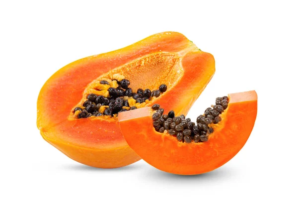 Szelet Érett Papaya Izolált Fehér Alapon Teljes Mélységélesség — Stock Fotó