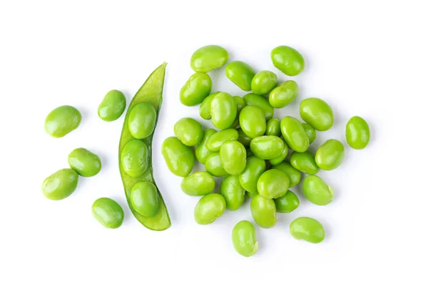 Green Soybeans Seeds Isolated White Background Top View — Stock Photo, Image
