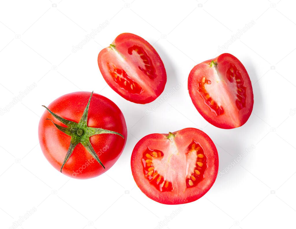 Fresh tomatoes on white background. Top view