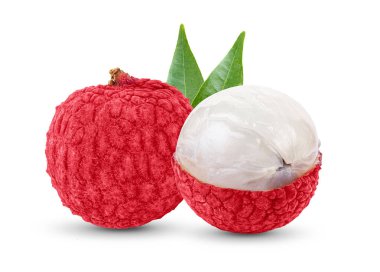 Beyaz arkaplan üzerinde yaprak izole Lychee tam derinlik alan