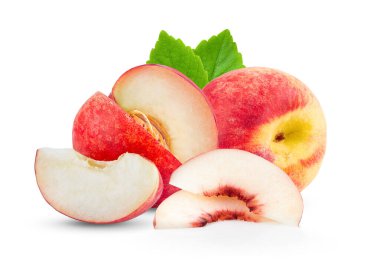 Beyaz yapraklı şeftali meyvesi. Tam alan derinliği