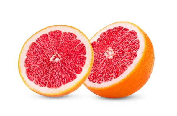 Roze Sinaasappel Grapefruit Met Plak Geïsoleerd Witte Ondergrond — Stockfoto