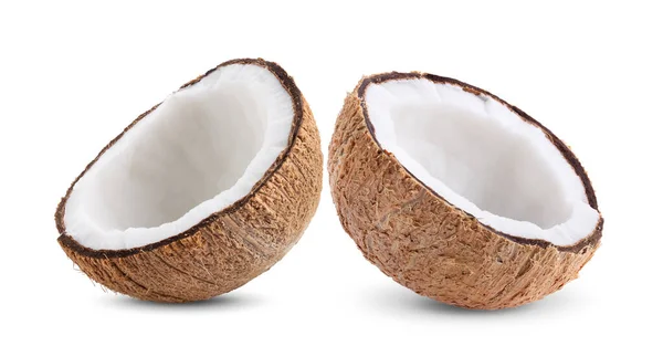 Kokosové Kousky Izolované Bílém Pozadí Plná Hloubka Pole — Stock fotografie